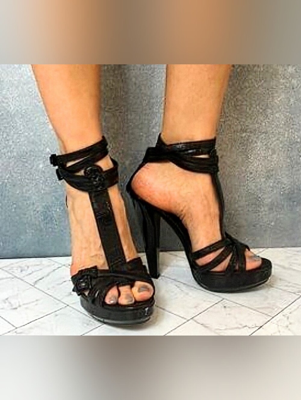 Burberry Black Strappy High Heel Sandals